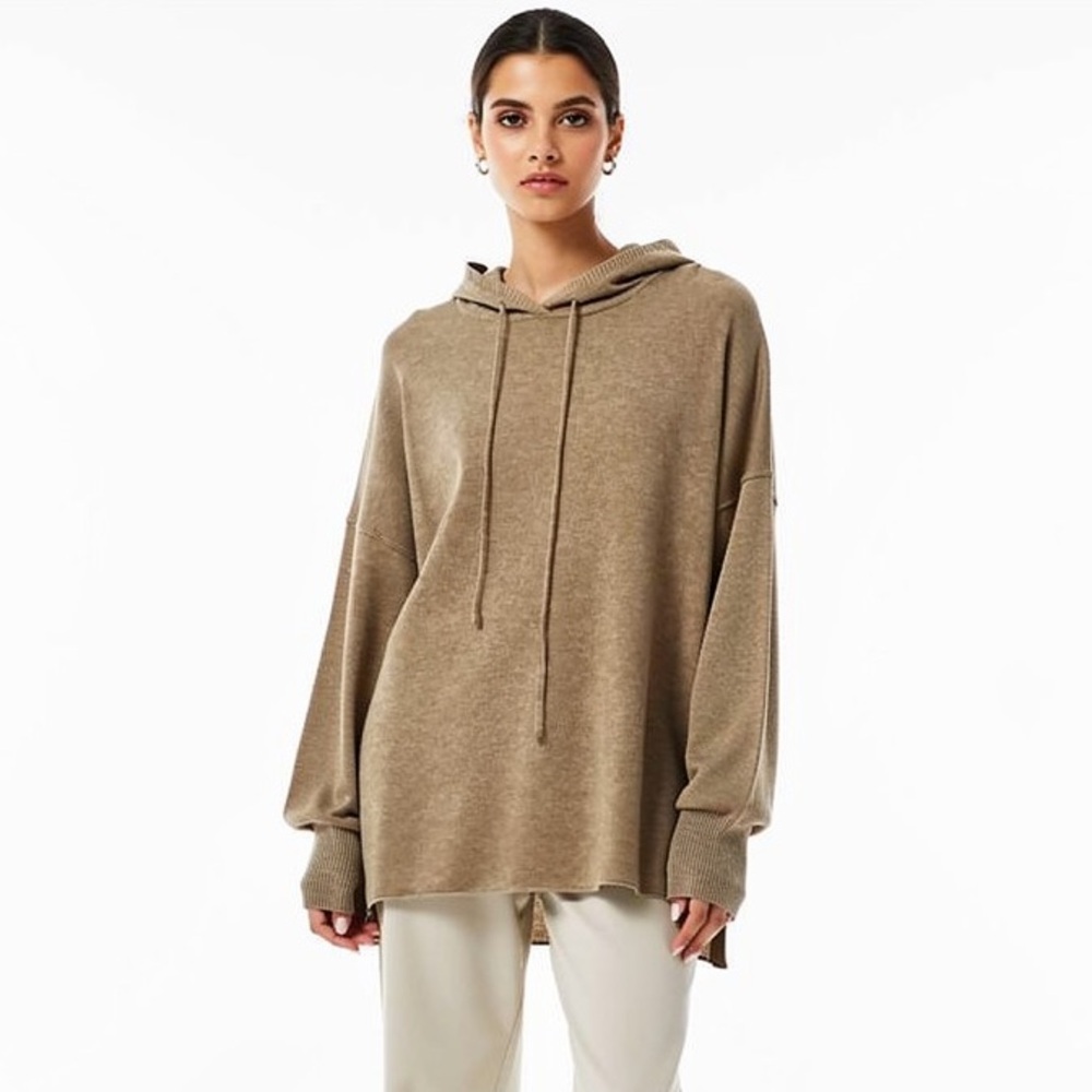 Karlie Cashmere-Blend Lightweight Hoodie Sweater Tan
